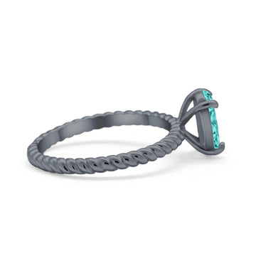 Solitaire Braided Wedding Ring Oval Black Tone, Simulated Paraiba Tourmaline CZ 925 Sterling Silver